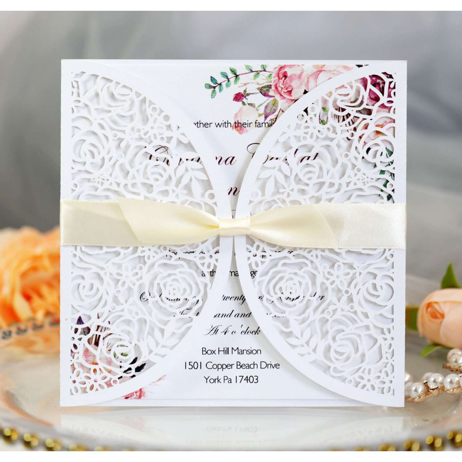 Square Wedding Card Elegant Invitation Card Laser Cut Paper Valentine's Day Rose Invitation Card